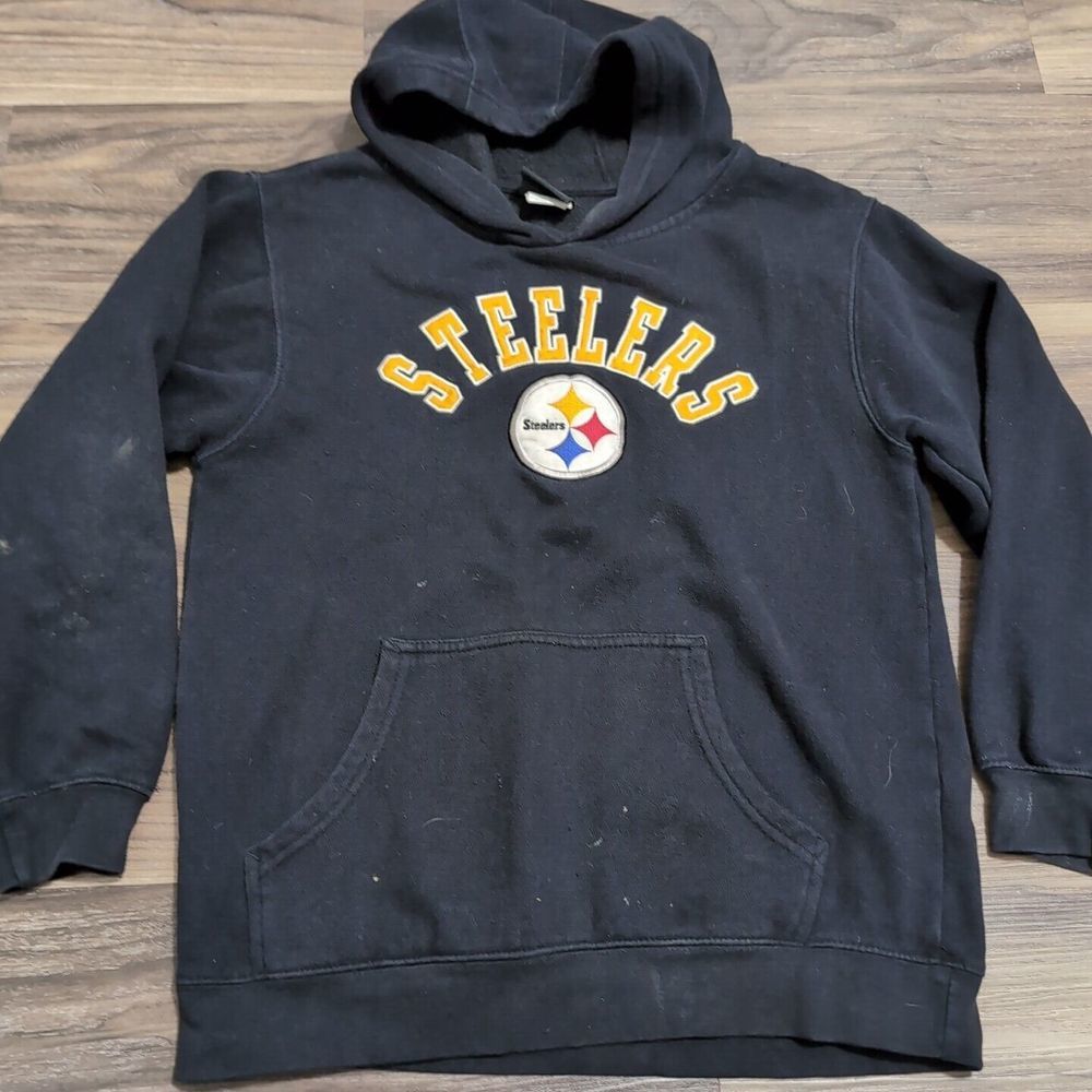 New Mended Pittsburgh Steelers Kids Size M Medium 10/12 Black Hoodie 23U